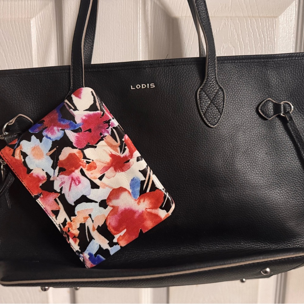 Black and Cream Leather Tote Bag